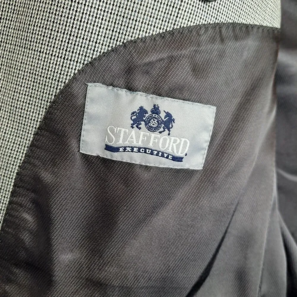 Stafford Blazer Mens 40R‎ White Black Silk Wool Pattern Business Jacket